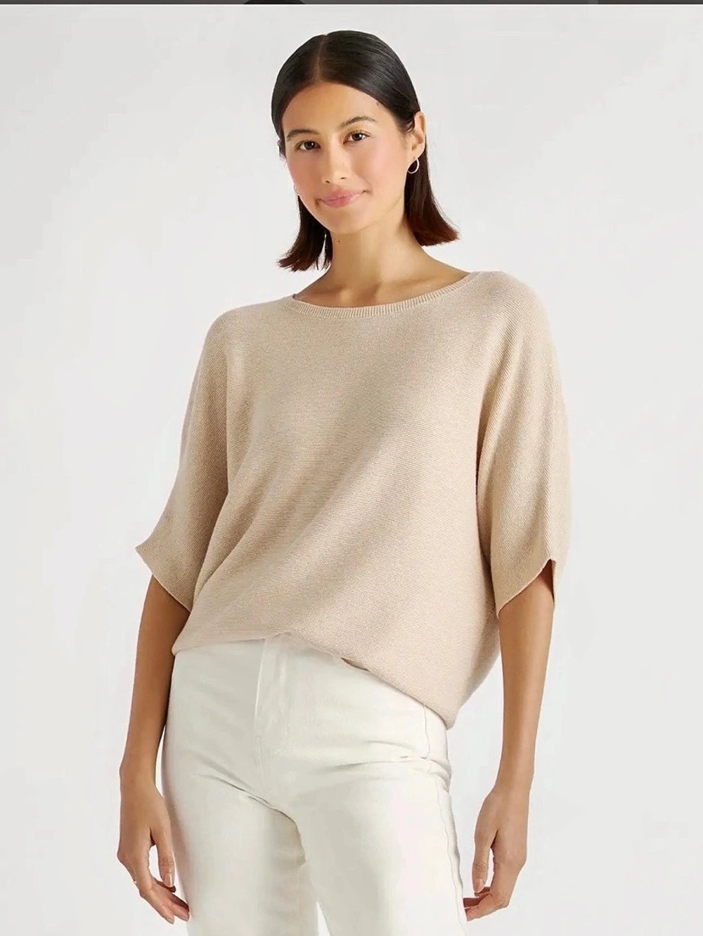 Quince Lightweight Cotton Cashmere Link-Stitch Dolman Sweater